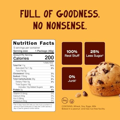 Muffinful Triple Chocolate Chip Mini Muffins – Bakery Fresh Bite-Sized Treats – 60 Muffins Total (15 Packs of 4) – Less Sugar, Nothing Artificial, Individually Wrapped - Thumbnail 2