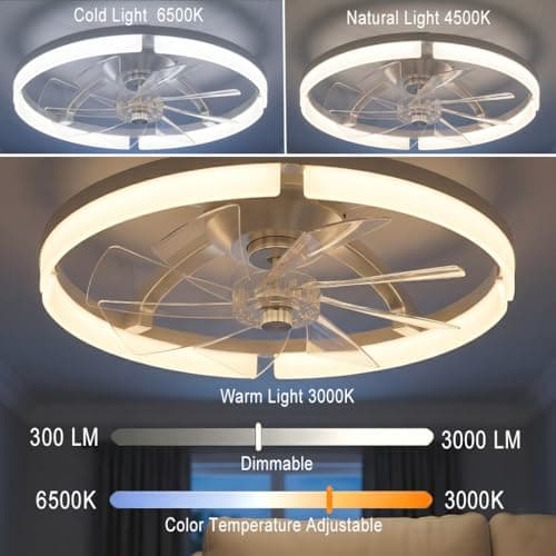 20" Ceiling Fan with Light, Flush Mount, Remote Control, Black - Thumbnail 2