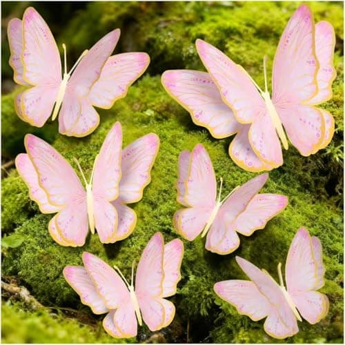 Mverse 3D Butterfly Wall Decor - Gold Paper Butterflies Sticker for Balloon Arch Garland & Cake Topper - Removable Mural Decals for Baby Shower, Wedding, Nursery & Girls Room Decoration (Pink) - Image 1