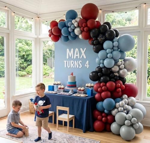 Black Red Blue Balloon Arch Garland Kit Double Stuffed - Thumbnail 2