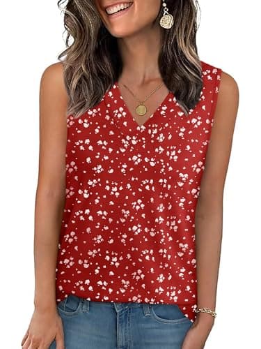 GKBK Women's Tank Tops Loose Fit Summer Sleeveless Shirts Business Casual Blouses V Neck T Shirts Spring Tops Hawaiian Beach Vacation Clothes Red-White Flowers L - Image 1