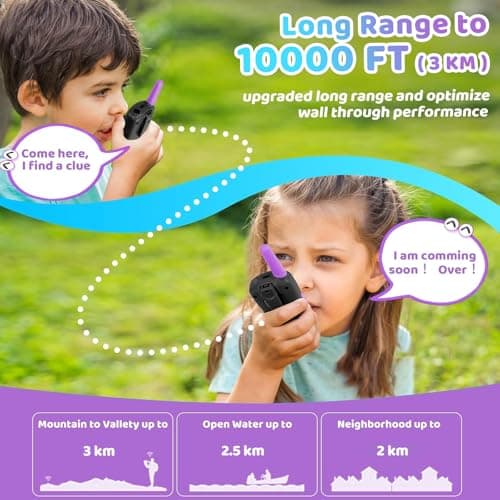 Vvinca Walkie Talkies for Kids, Rechargeable Walkie Talkie 2 Pack Toy Gift for 3-12 Year Old Girl Boy with 22 Channel 2 Way Radio Flashlight 3 Mile Long Range for Adventure Game Camping Outdoor - Thumbnail 5