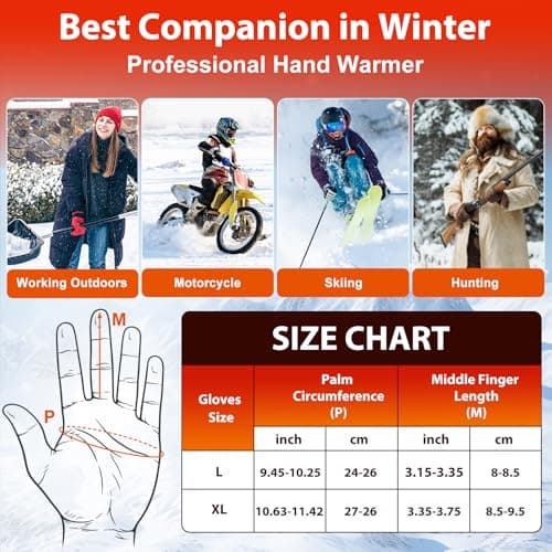 ChieAdt Heated Gloves for Men Women,7.4V 23.7Wh Rechargeable Battery Electric Heated Gloves,Touchscreen, Waterproof&Double Windproof Ski Winter Gloves for Outdoor Motorcycle Skiing Hunting Camping(L) - Thumbnail 5