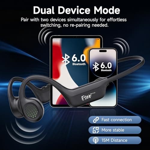 esonstyle Bone Conduction Headphones Bluetooth 6.0 - IPX7 Waterproof Bone Conduction Headphones with Mic,Wireless Open Ear Earbuds for Running Walking Cycling (Black) - Thumbnail 6