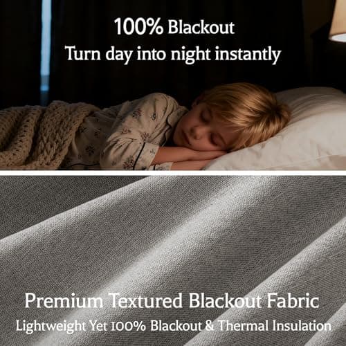 HushLoom Pinch Pleated Full Blackout Curtains for Bedroom & Living Room, Linen Textured Thermal Insulated Blackout Window Curtains & Drapes 90 Inches Long, 2 Panels Set(40" W x 90" L, Greige) - Thumbnail 6