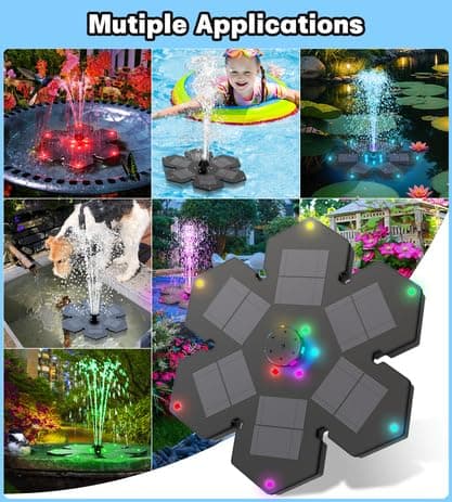 SZMP Solar Fountain Upgraded, 3.5W Snowflake Double Layer Colorful Lights, 2000mAh Battery 4 Fixes & 7 Nozzles, Solar Bird Bath Fountain for Garden Patio Pond Outdoor Décor - Thumbnail 6