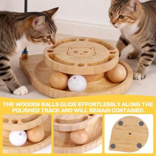 Autyomo Interactive Cat Toy for Indoor Cats - Cat Wand & Track Ball, 15 Replacement Heads, 2 Wooden Balls & 1 Bell Ball, Anti-Slip Base, Easy Assembly Cat Teaser for Kittens & Adult Cats - Thumbnail 2