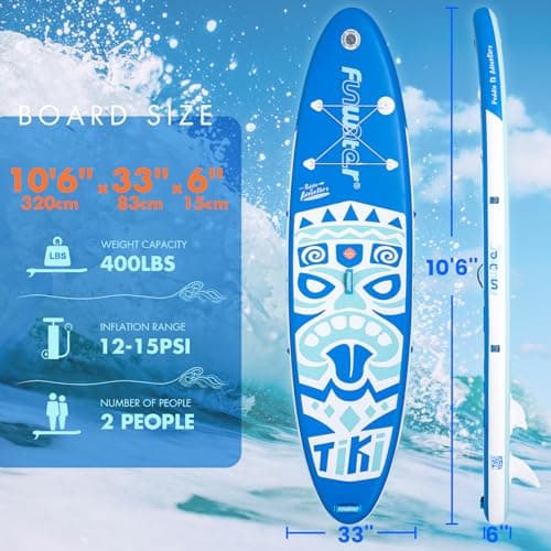 FunWater 10'6×33"×6" Inflatable Stand Up Paddle Board with Premium SUP Paddleboard Accessories, Wide Stable Anti-Slip EVA Deck,Paddle Boards for Adults & Youth of All Skill Levels - Thumbnail 2