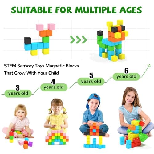40pcs Magnetic Blocks, Gifts for 3 4 5 6 Year Old Girls & Boys, Magnet Building Blocks for Toddlers,STEM Preschool Sensory Toys for Kids Ages 3-5 4-8 - Thumbnail 4