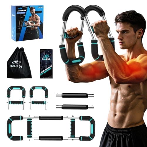 RENRUI Twister Arm Trainer Chest Workout Equipment for Men & Women, Adjustable 5 Resistance (40-130 lbs) Home Gym Strength Trainer with Anti-Slip Handles & Carry Bag (Light Blue)