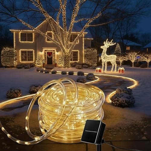 CVchancin Solar Rope Lights Outdoor Waterproof 72FT 200LED Solar String Lights Christmas Decorations Outside for Garden Patio Yard Trees Path Fence IP65 Solar Powered Tube Fairy Lighting Warm White - Image 1