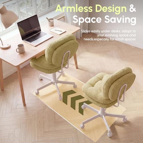 Vanity Chair with Wheels, Double-Layered Thickened Cushion Makeup Chair with High Backrest, Armless Swivel Ergonomic Comfy Desk Chair for Home Office, Adjustable Height for Bar Counter-Light Green - Thumbnail 6