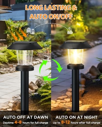 Pywut Solar Pathway Lights Outdoor - 8 Pack Solar Powered Garden Lights Waterproof IP65, Decor Landscape Lighting with Three Lighting Modes for Yard, Lawn, Walkway, Driveway, Warm White - Thumbnail 5