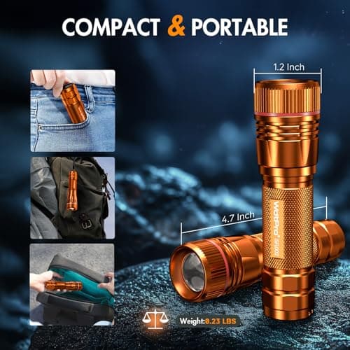 WdtPro Rechargeable Flashlights High Lumens, 1 Pack 10H Long Lasting Super Bright EDC Flashlights, LED Mini Tactical Flash Lights for Camping Emergency, Drop & Water Resistant Orange(Battery Included) - Thumbnail 5