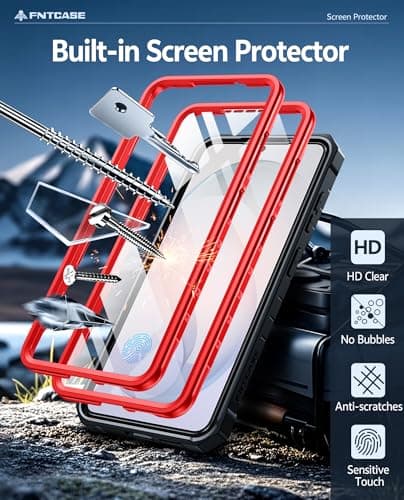 FNTCASE for Samsung Galaxy S26 Case: with [Built-in Screen Protector & Kickstand] [2 Front Frames] [Military-Grade Drop Protection] Heavy Duty Shockproof Rugged Case Full Body Protective Cover Red - Thumbnail 5