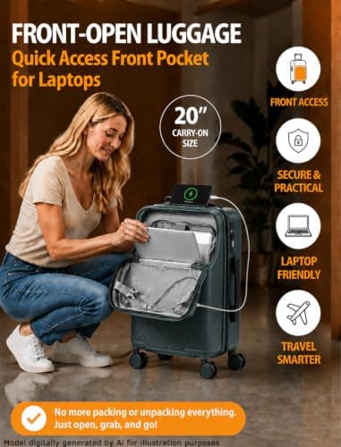 Aivens 20 Inch Carryon Suitcase with Wheels & Cup Holder, Lightweight Hardshell Travel Luggage with TSA Lock, Portable Carry On Luggage for Short Trips (Green) - Thumbnail 2