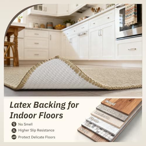 RESARE 100% Jute Kitchen Mats for Floor, 17"x48" Kitchen Rugs Non Slip, Farmhouse Kitchen Sink Floor Mat, Braided Kitchen Runner Rug Pet Friendly Kitchen Carpet - Thumbnail 4