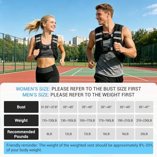 Weighted Vest, Adjustable Body Weight Vest with Reflective Stripe, 8/12/16/20lb for Men Women, Running Vest Woman for Strength Training, Workout, Jogging, Walking, Fitness Equipment, Gym, Muscle Building, Weight Loss, Weightlifting - Thumbnail 5