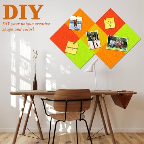 HULAVO Square Felt Cork Bulletin Board Tiles, Self Adhesive DIY Felt Pin Board for Wall 30" x 20" with 35 Pushpins for Office School Home Wall Decor Stickers Memos Photos Display (Gradual Orange) - Thumbnail 3