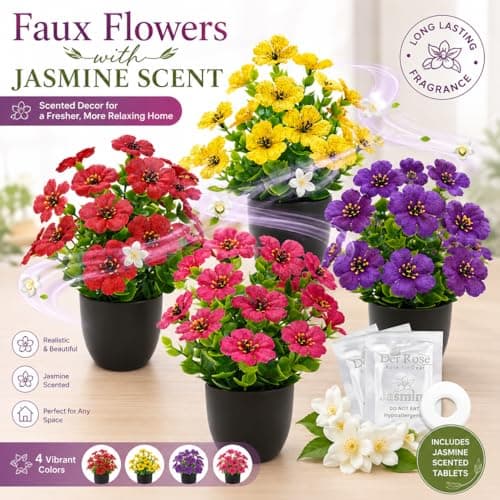 Der Rose 4 Pack Fake Plants in Matte Black Pot DIY Assembly Mini Artificial Flowers, Spring Home Decor for Office Desk Bedroom Bathroom - Thumbnail 2