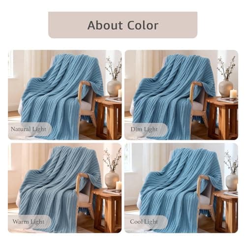 WRENSONGE Striped Throw Blanket, Blue Soft Cozy Fluffy Warm Hand Made Throw Blankets for Couch, Sofa, Chair, Bed, Camping, Picnic, Travel Lightweight Bed Blanket - 60"*80" - Thumbnail 6