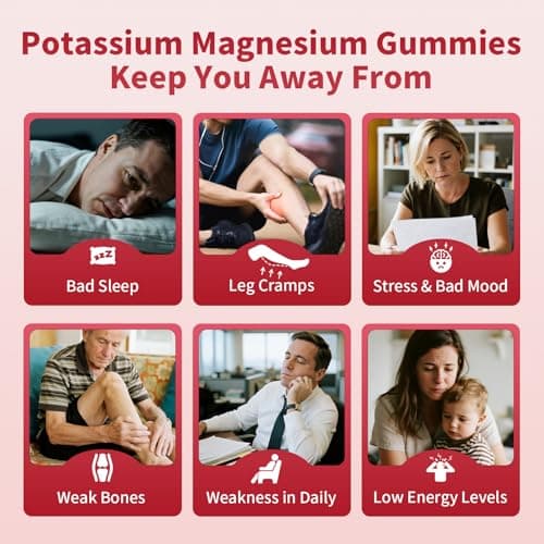 2 Pack Potassium Magnesium Gummies, Sugar Free Potassium Supplement Magnesium Glycinate 500mg, Ashwagandha, Vitamins D3, C, B6, Calcium & Zinc for Sleep, Leg Cramps & Muscle Relaxation-120 Count - Thumbnail 3