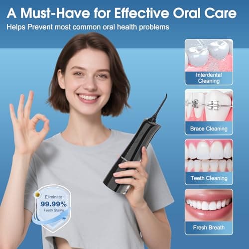 Leominor Water Dental Flosser - 5 Modes Cordless Portable Oral Irrigator, IPX7 Waterproof, Rechargeable Teeth Cleaner Upgrade Datchable Tank Professional Flossing Cleaning Pick for Home Travel (Black) - Thumbnail 6