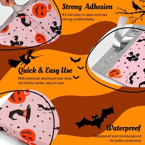 JinRuiKJ Halloween Poly Mailers 6x9 Inch 100 Pcs - Heavy Duty Tear-Proof Mailings Envelopes - Waterproof Shipping Bags for Small Business & Boutique - Pink - Thumbnail 4
