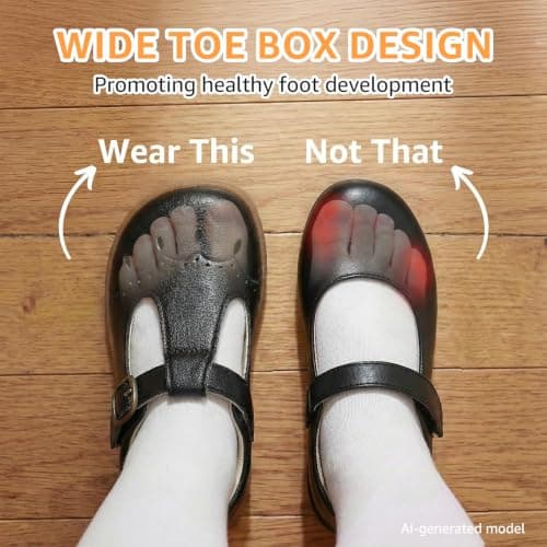 WIDE TOE BOX Toddler Girls Dress Shoes Little Kids Flats School Mary Janes Shoes Ballet Flats Party School Shoes Flower Girl, Party, School Shoes Black Toddler 10 - Thumbnail 4