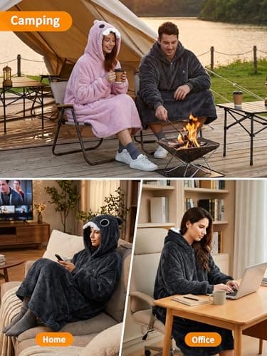 VOFUOTI MAX Shark Wearable Heated Blanket,Cordless Electric Heating Blanket Hoodie with 16000mAh Battery, Heated Robe Oversized Sweatshirt Throw Blanket Shawl with Sleeves - Thumbnail 5