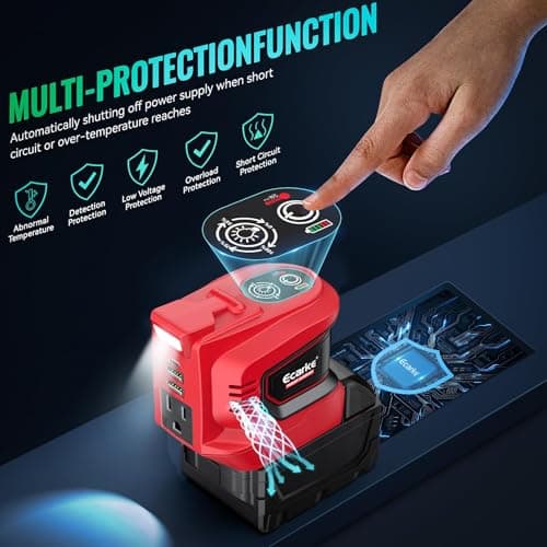 Ecarke 200W Portable Power Inverter Compatible with Milwaukee 18V Battery, DC 18V to AC 110V Power Station with 1 AC Outlet, 2 USB, 1 Type-C & LED Light, for Outdoor Emergency Use (No Battery) - Thumbnail 3