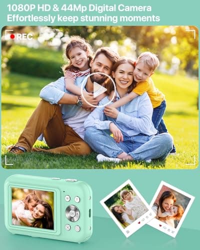 Digital Camera, Kids Camera with 32GB Card, FHD 1080P 44MP Vlogging Camera, 16X Zoom Point and Shoot Digital Camera Compact Portable Rechargeable Cameras for Teens Boys Girls Students Seniors-Green - Thumbnail 6