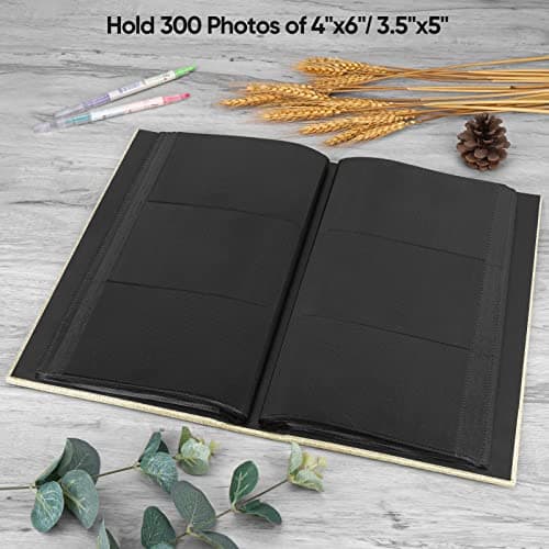 MSTONAL Photo Album 4x6 300 Pockets for Wedding Gifts, Linen Hardcover Memory Book with Front Window for Family Anniversary School Baby Travel Pictures Holds 300 Horizontal Photos, Black - Thumbnail 6