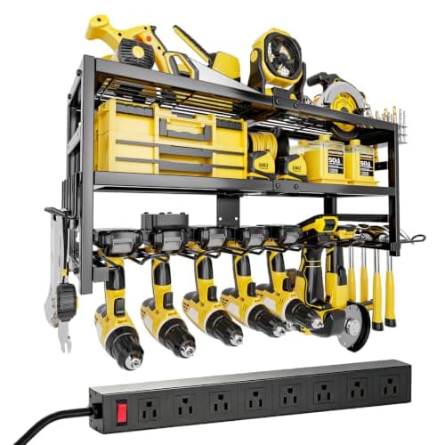 SEENWUUN Power Tool Organizer Wall Mount Heavy Duty 320 lbs, 3 Layers Storage Rack with 9 Drill Holders & Battery Storage, cordless tool organizer for Garage, Workshop & Tool Room - Image 1