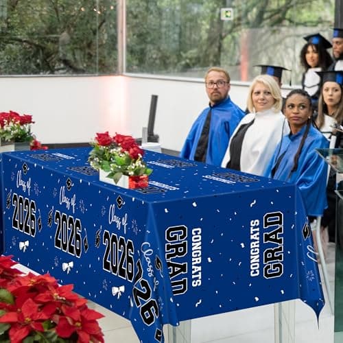 QZYL 4 Pack Graduation Tablecloth, 54" x 108" Blue Graduation Table Decorations 2026, Plastic Table Cloth for Class of 2026 Congrats Grad, Rectangle Disposable Grad Party Decorations Supplies Favors - Thumbnail 5