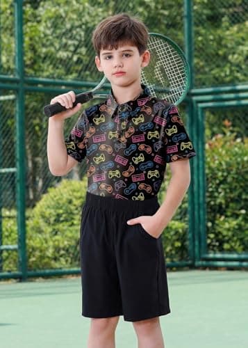 Boys Spring Golf Shirts Game Consoles Polo Shirt Kids Collared Short Sleeve Athletic Dry Fit Tops Size 5-6 Years Green School Uniform Casual Clothes - Thumbnail 4