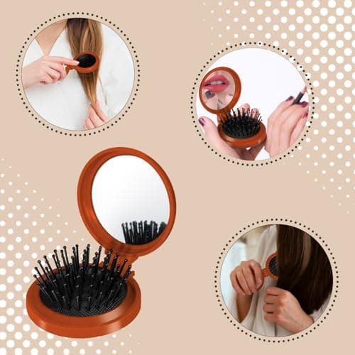 12 Pcs Football Mini Detangler Brush, Folding Mirror Hair Brushes, Travel Hair Brush, No Tangle Soft Flexible Bristles for Straight, Curly, Thick Hair for Football Team Gift Sport Party - Thumbnail 4