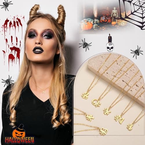 Halloween Basket Stuffers, Halloween Necklace with Spider Web Gold Necklace for Women with Initial Adjustable Non Tarnish Gold Pendnat Necklaces Trendy Stuff for Girlfriend Her Mom - Thumbnail 2