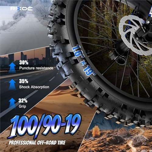 RIXOC GT19 Electric Dirt Bike for Adult,2500W Motor Peak 3000W,39MPH,52V 31.2Ah Removable Battery,62Mile Electric Motorcycle,19" Off-Road Tire E-Bike,Dual Hydraulic Brake, Full Suspension (Blue) - Thumbnail 6