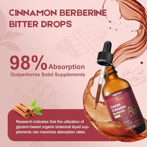 Ceylon Cinnamon Berberine Bitter Liquid Drops Supplement with Turmeric,Green Tea,Apple Cider Vinegar,Black Seed Oil for Immune System & Digestive System Supports 2 FL OZ - Thumbnail 6