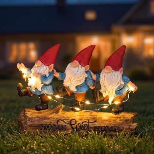 PETAFLOP Solar Gnome Garden Decor,Home Sweet Home Gnomes Outdoor Decorations for Yard Patio Balcony Pathway Lawn, Father’s Day Birthday Housewarming Gifts for Women Mom Grandma - Image 1