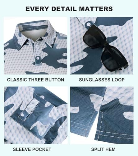 Cozople Mens Camo Tactical Golf Polo Shirt Short Sleeve Textured Camouflage Polo Moisture Wicking Performance Collared Shirt with Arm Pocket for Outdoor Golf Hiking Fishing, 2X-Large - Thumbnail 5