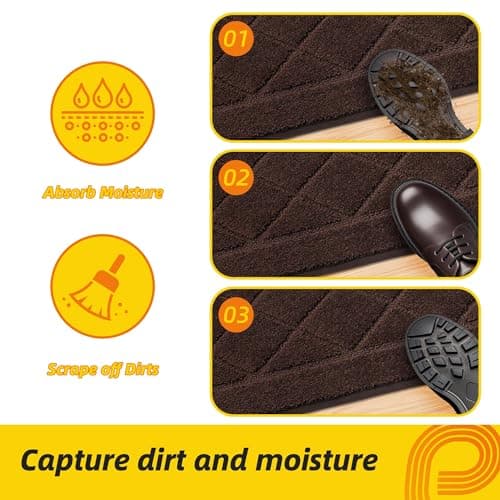JSEI Dirt Trapper Door Mat 36"x60", Non-Slip Washable Entryway Mats, Dog Door Mat, Stain Resistant and Absorbent Floor Mats, Low Profile Welcome Mat for Front Back Door, Brown - Thumbnail 3