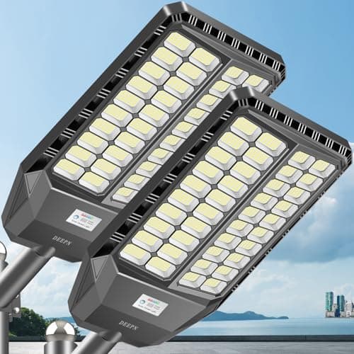 Deepn 10000W Solar Street Lights Outdoor, Commercial Solar Lights with Motion Sensor Outdoor Lighting & Dusk to Dawn Flood Light, IP67 Waterproof LED Lights for Yard, Street, Parking Lot, 2 Pack