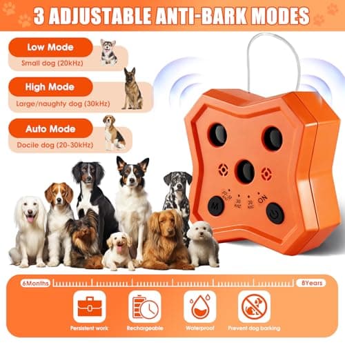 Anti Barking Device for Dogs: Ultrasonic Dog Bark Deterrent Devices with 3 Training Modes 50 FT | Dog Barking Silencer Bark Box for Indoor Outdoor | Stop Barking Control Device for Dogs (Orange) - Thumbnail 2