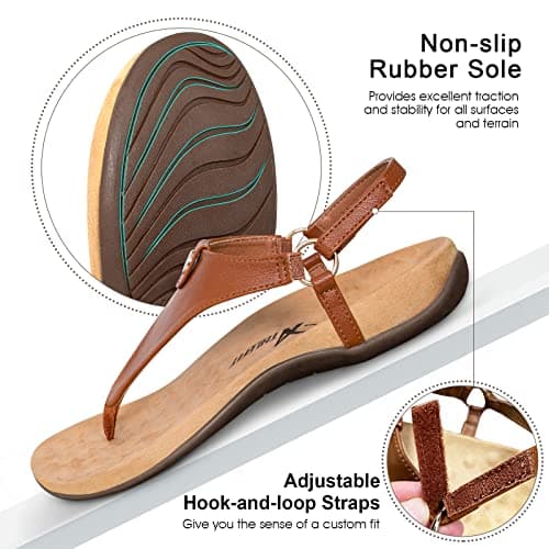 Athlefit Women's Comfortable Orthopedic Sandals Thong Dressy T-Strap Orthotic Casual Summer Arch Support Brown Sandals size 8.5 - Thumbnail 6