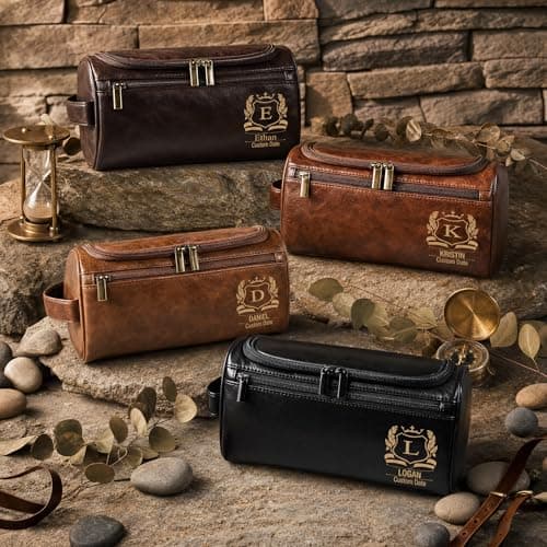 VBAIFAyy Personalized Leather Toiletry Bag for Men, Custom Engraved Hanging Dopp Kit with Name, Waterproof Travel Shaving Organizer, Durable Multi-Pocket Gift for Dad Husband Uncle Groomsmen Christmas - Thumbnail 4