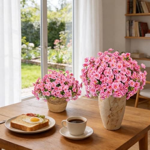 Lnoicy 16 Bundles Realistic Artificial Camellia Flowers for Outdoor, UV Resistant Faux Lifelike Fake Flowers for Home Decor, Wedding, Centerpiece（Pink） - Thumbnail 4