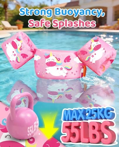 HeySplash Swim Vest for Kids, Toddler Pool Floaties Fit 22-55 Lbs, Swimming Vest with Adjustable Strap, Swim Jacket Water Wings Arm Floats, Puddle Sea Beach Boat Jumper Boys Girls, Pink Unicorn - Thumbnail 3