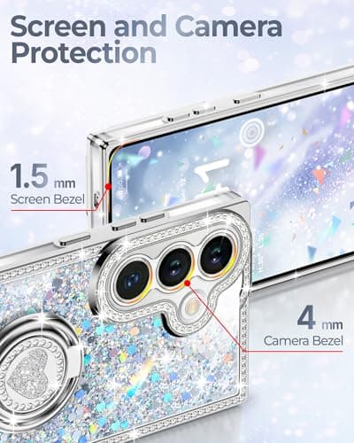 XYZ for Galaxy S26 Plus Case, Glitter Bling Phone Cover with 2-Ring Heart Stand & Lanyard, Women Girls Luxury Rhinestone Shockproof Protective Case para Samsung S26 Plus, Silver - Thumbnail 4